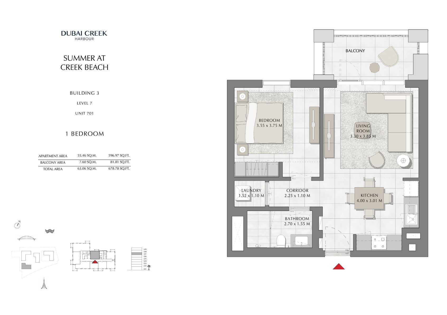 1 Br Building 3 Level 7 Unit 701, Size 678 Sq Ft